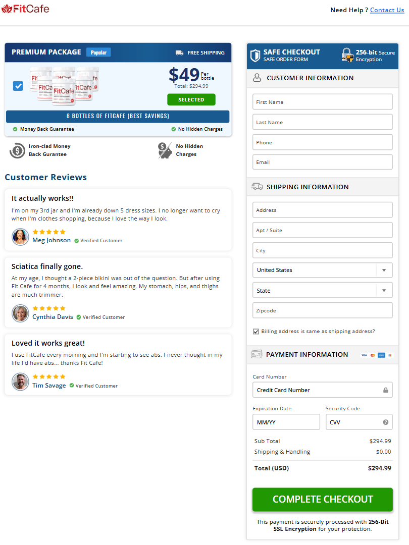 FitCafe secure checkout